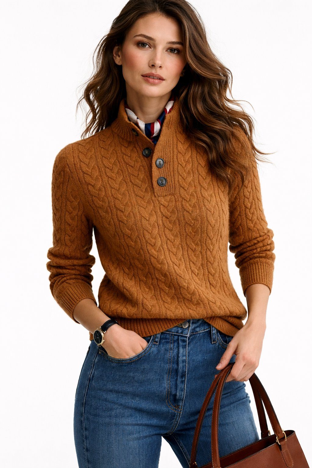 Sylvie | Cable Knit Sweater with Button Neck for Women
