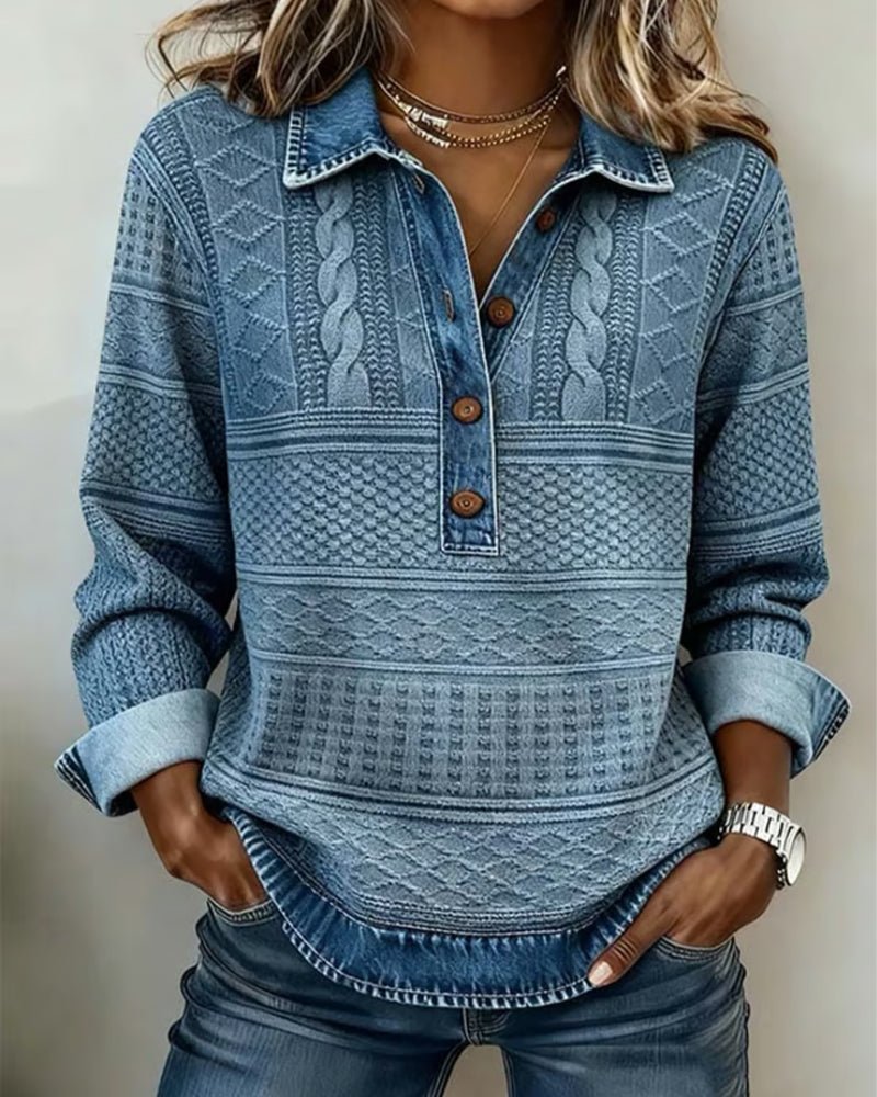 Women's Cable Knit Pullover Sweater with Half-Button Collar
