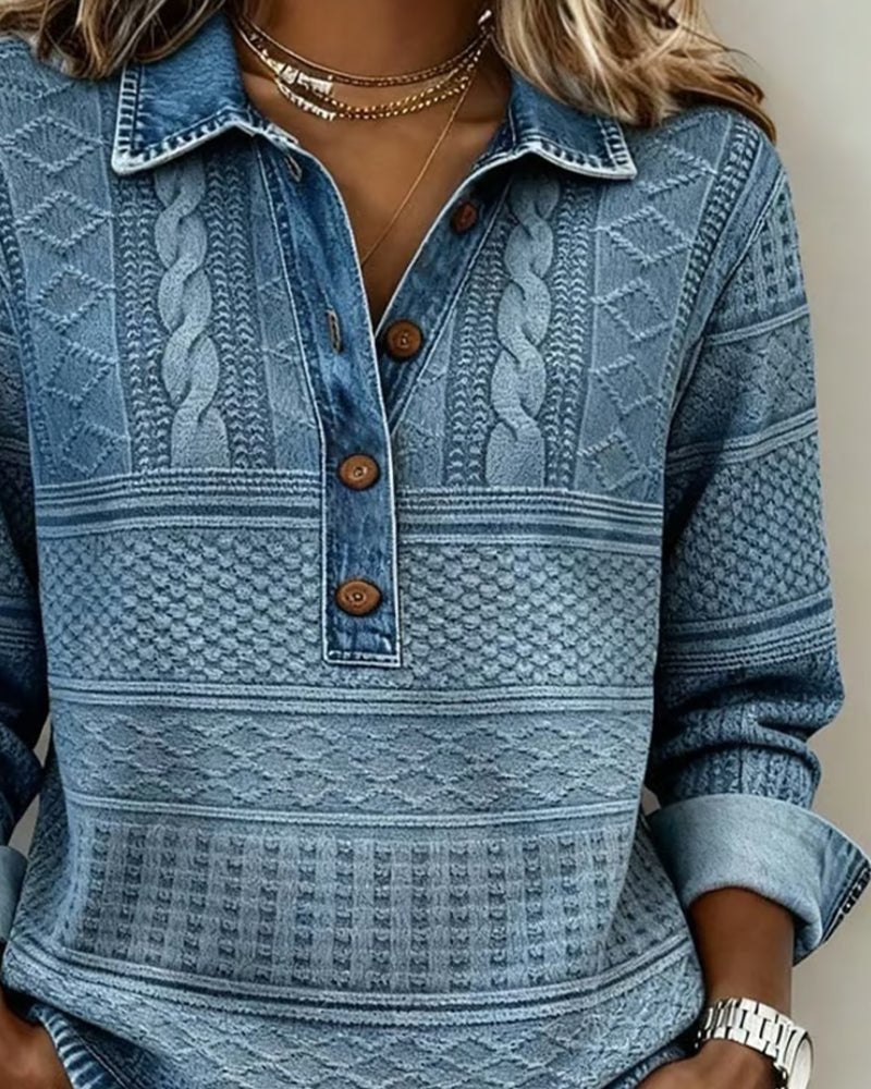 Women's Cable Knit Pullover Sweater with Half-Button Collar