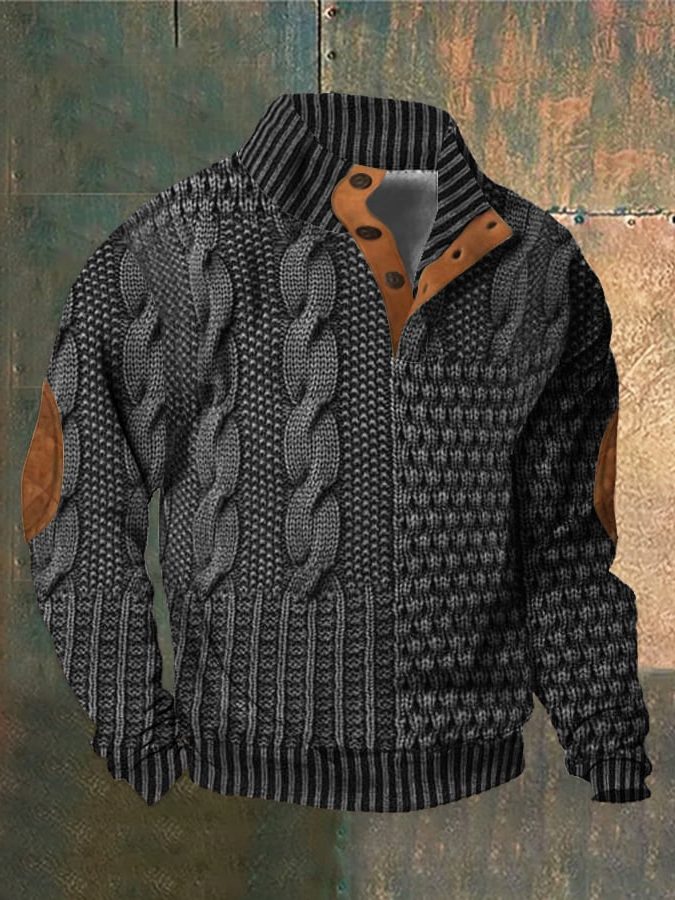 Cable Knit Zip-Up Sweater for Men