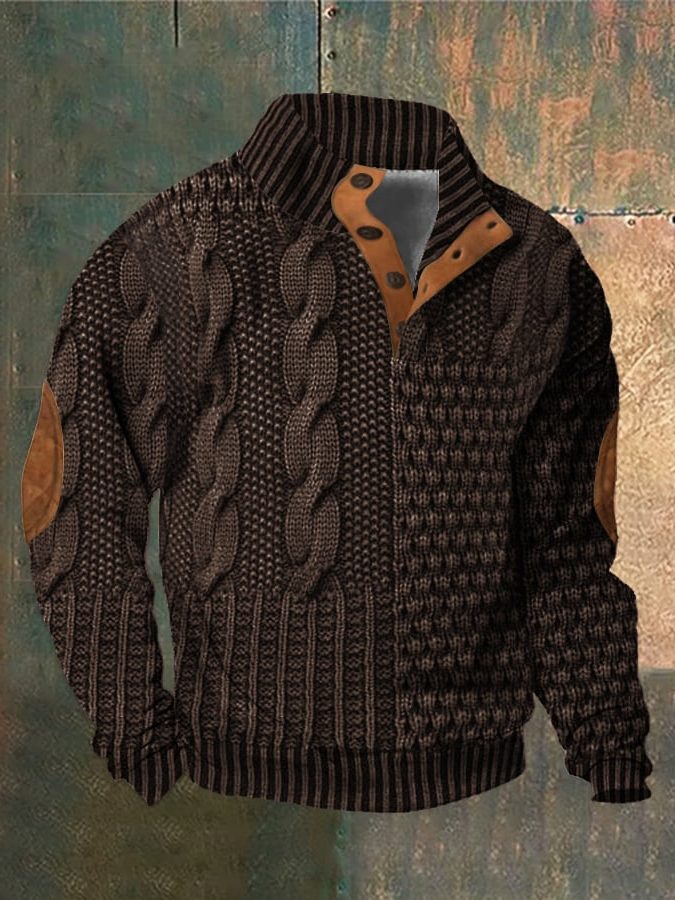 Cable Knit Zip-Up Sweater for Men