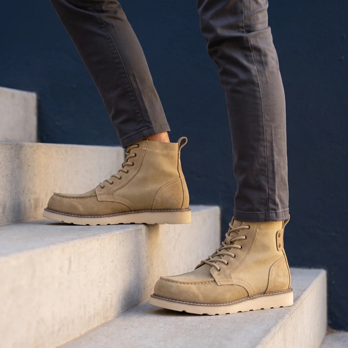 Caius Suede Stitched Moc Toe Lace Up Boots