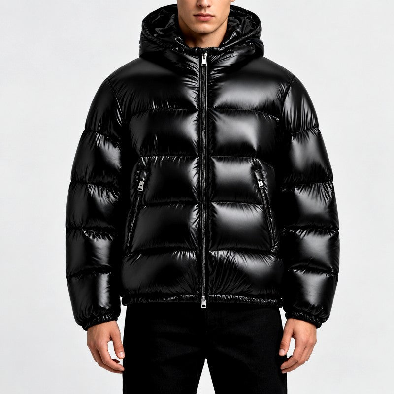 Calvin - Men's Glossy Hooded Zip-Up Padded Puffer Winter Jacket