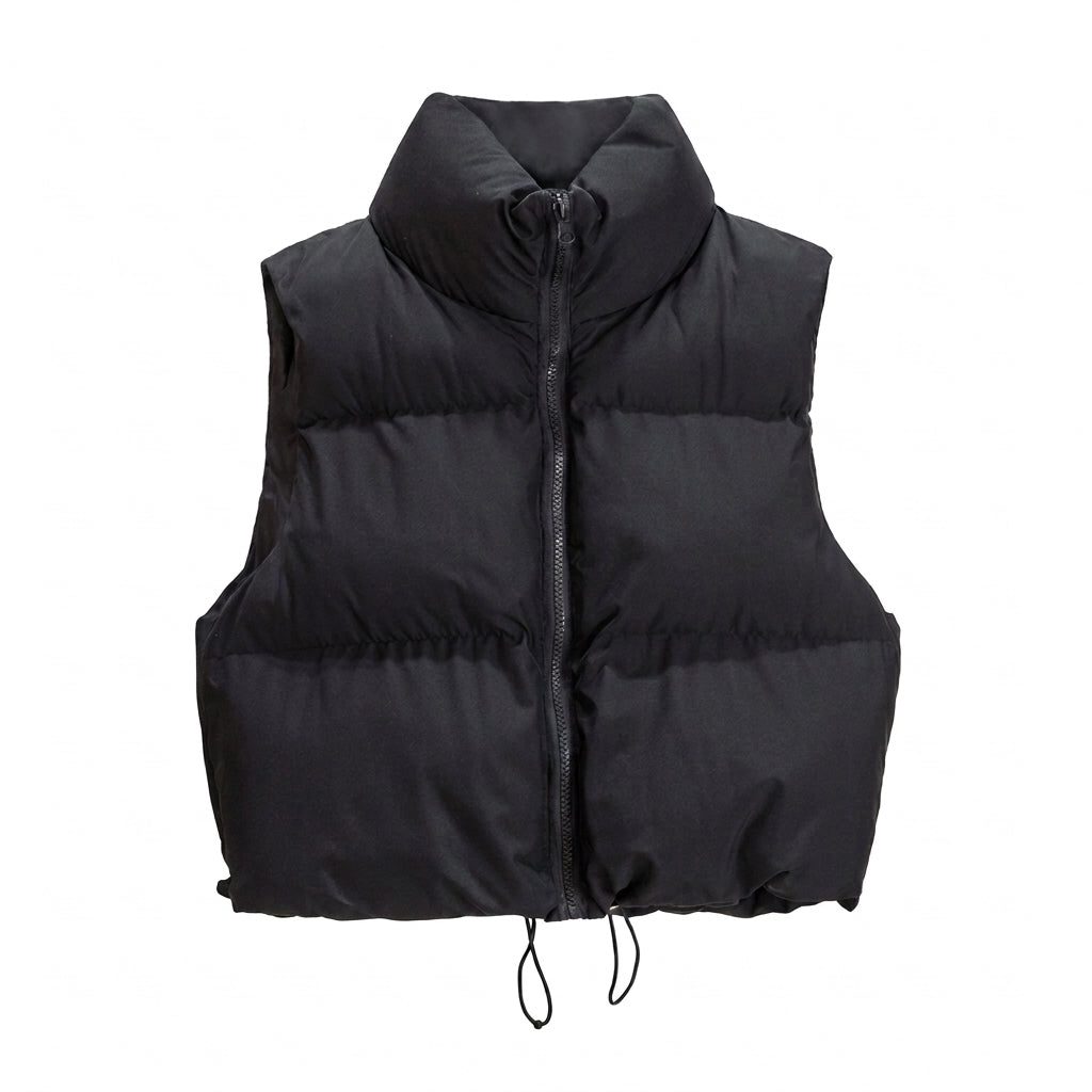 Cara | Cropped Puffer Vest with Stand Collar for Women