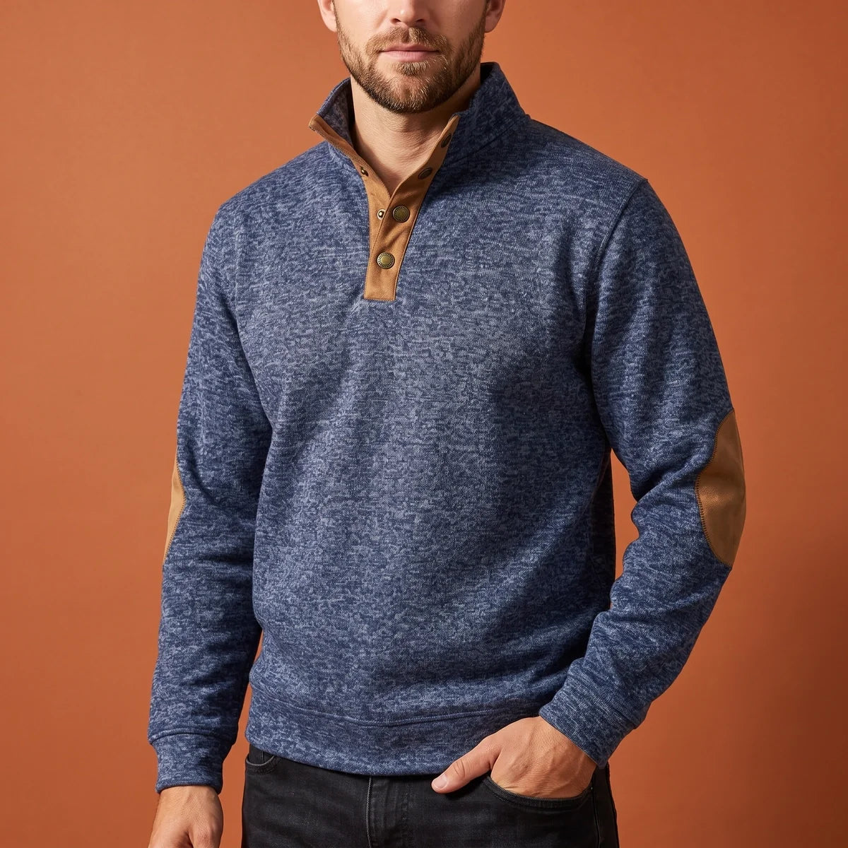 Caspar Snap Collar Elbow Patch Sweater
