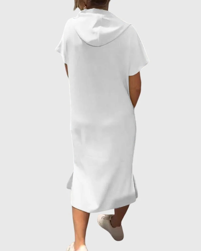Women's cotton hooded midi dress with kangaroo pocket