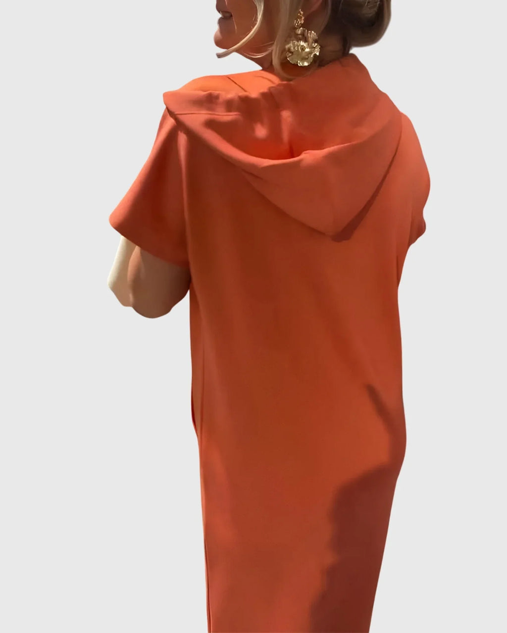Women's cotton hooded midi dress with kangaroo pocket
