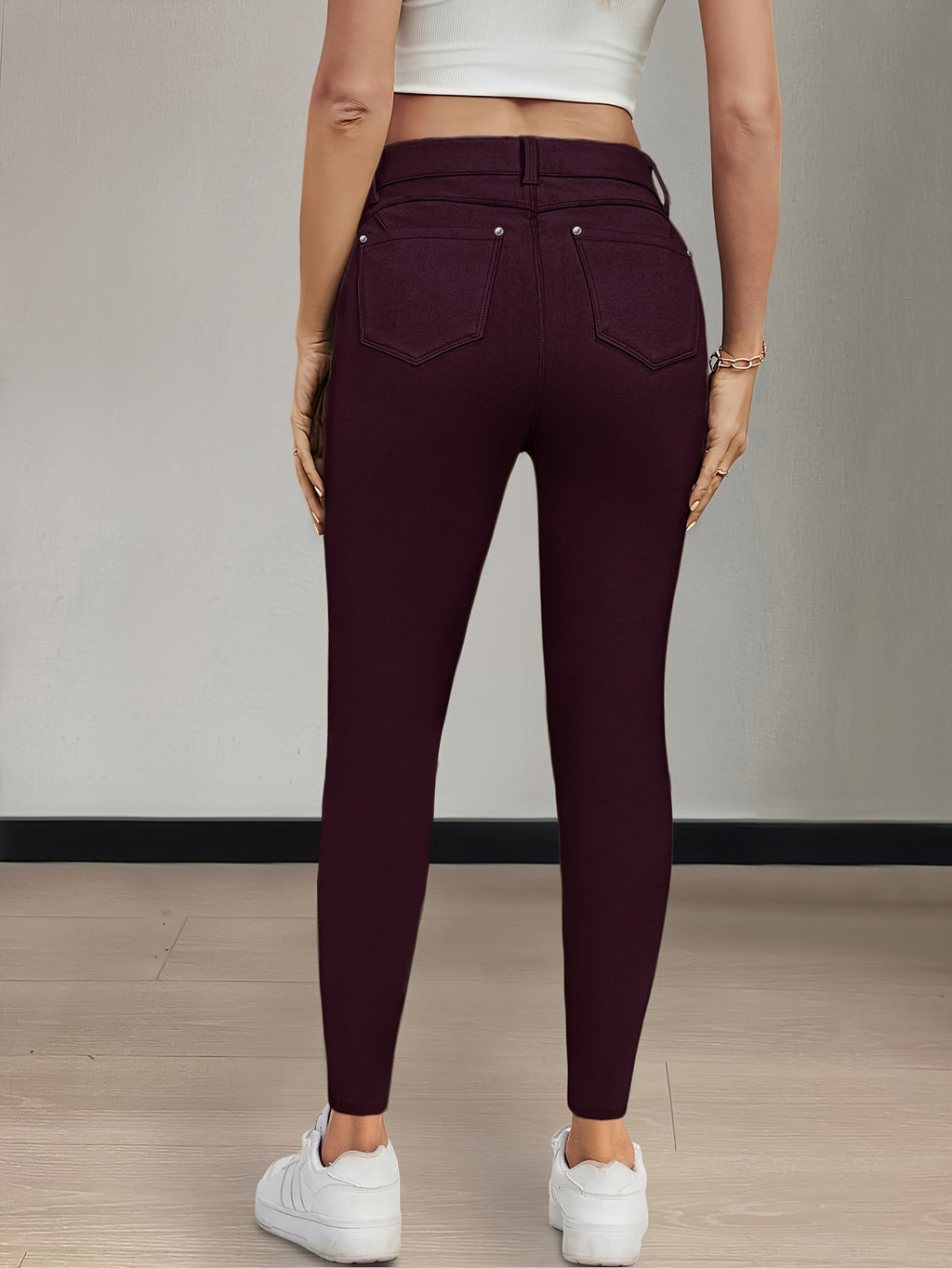 Women's High-Waist Skinny Jeans with Five-Pocket Design