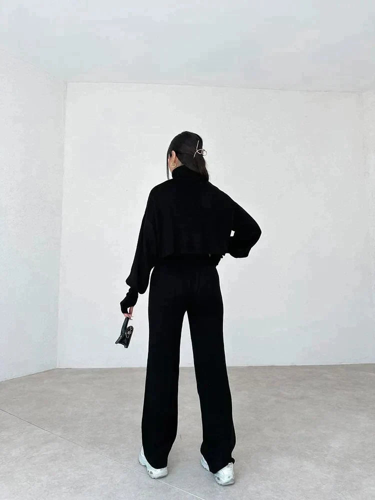 Women's Turtleneck Sweater Set with Relaxed Trousers