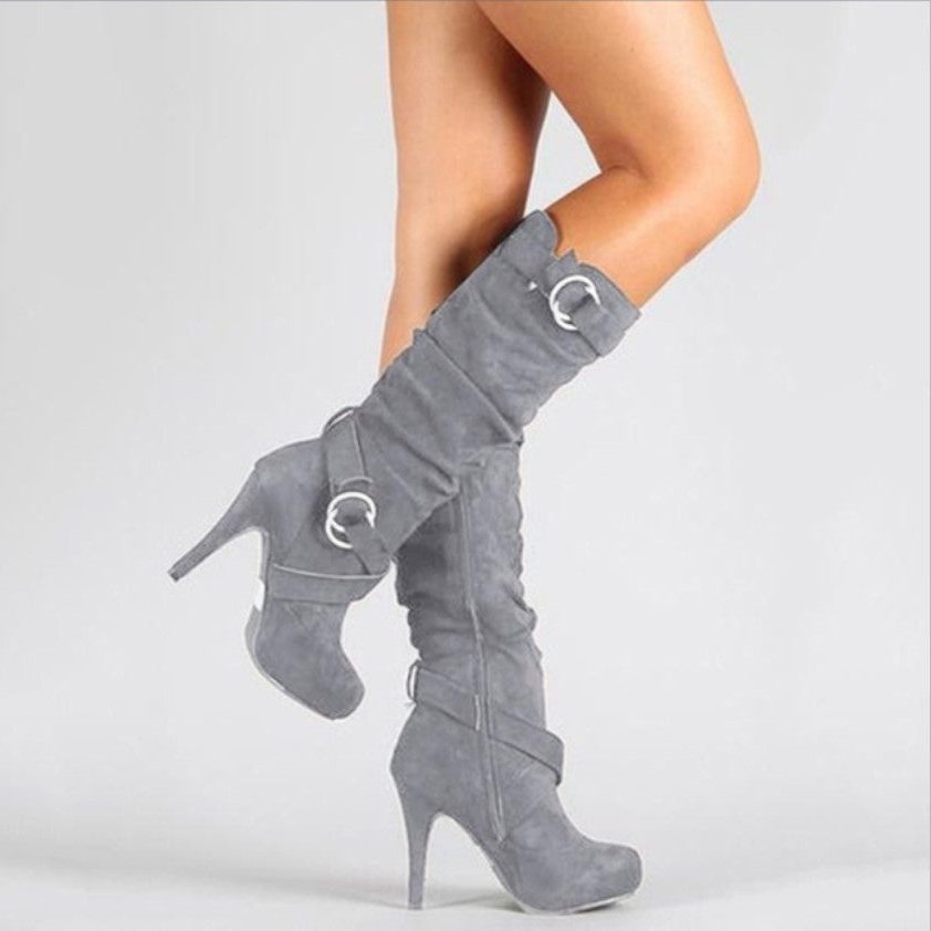 Celeste | Slouchy Stiletto Knee High Boots with Ring Buckle Straps for Women