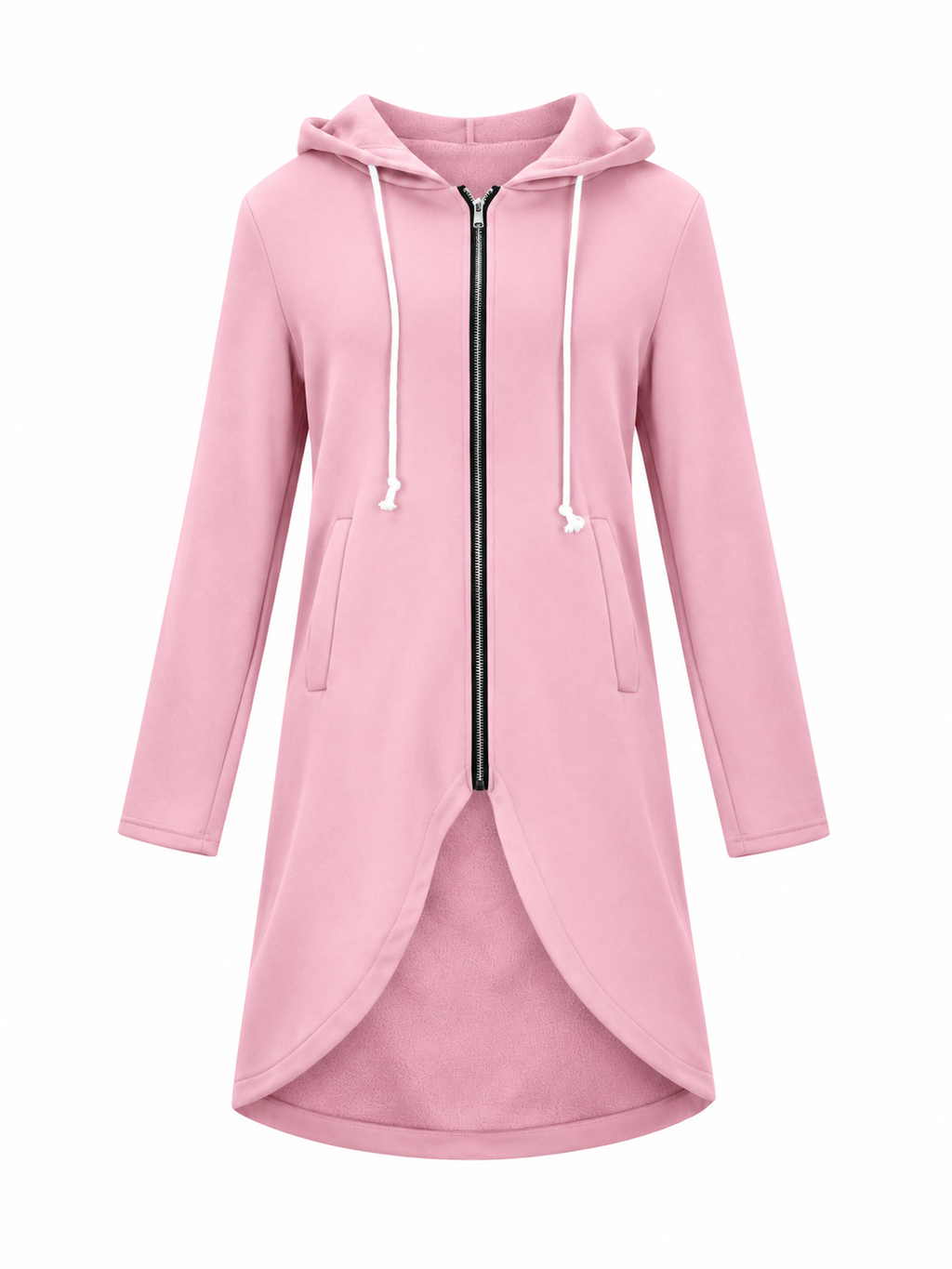 Celeste - Women's Drawstring-Hood Curved-Hem Longline Jacket