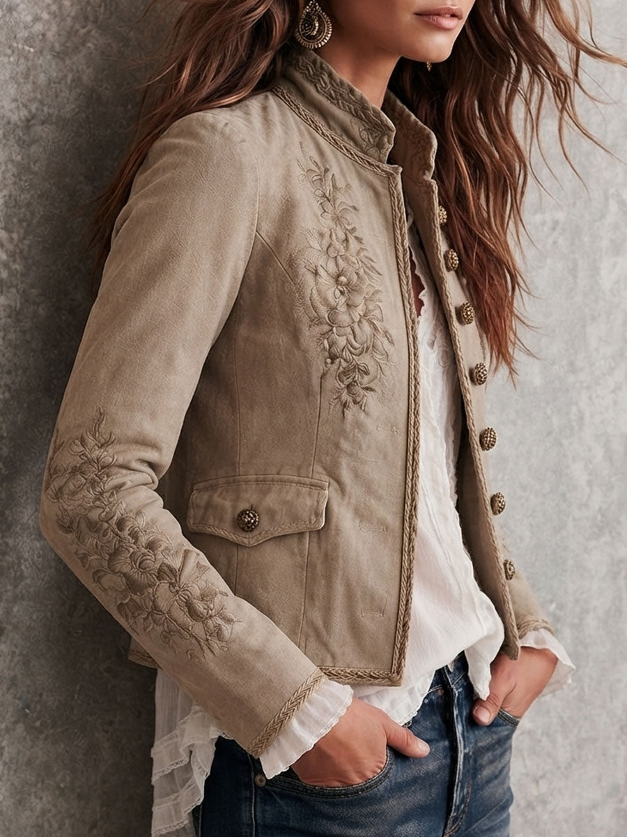 Celeste - Women's Embroidered Stand Collar Jacket