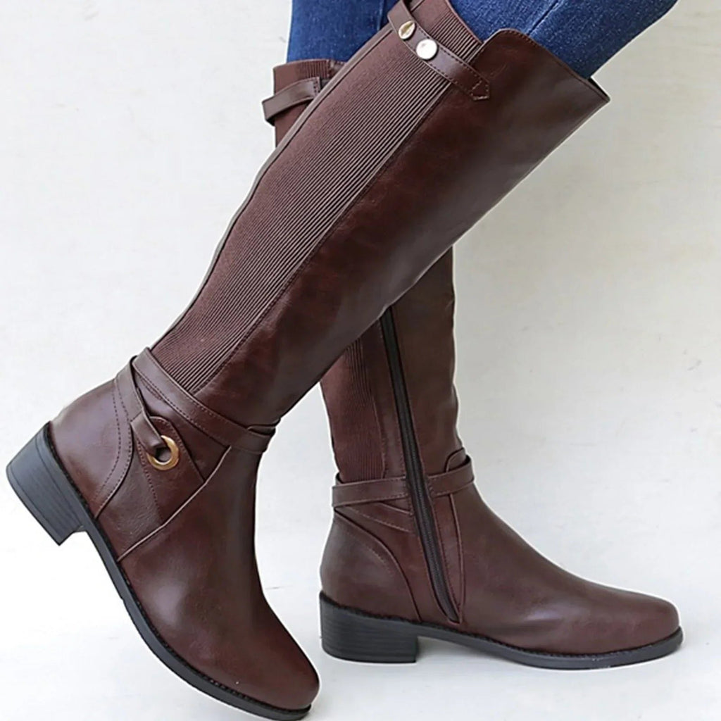 Celestia | Leather Knee-High Block Heel Boots for Women