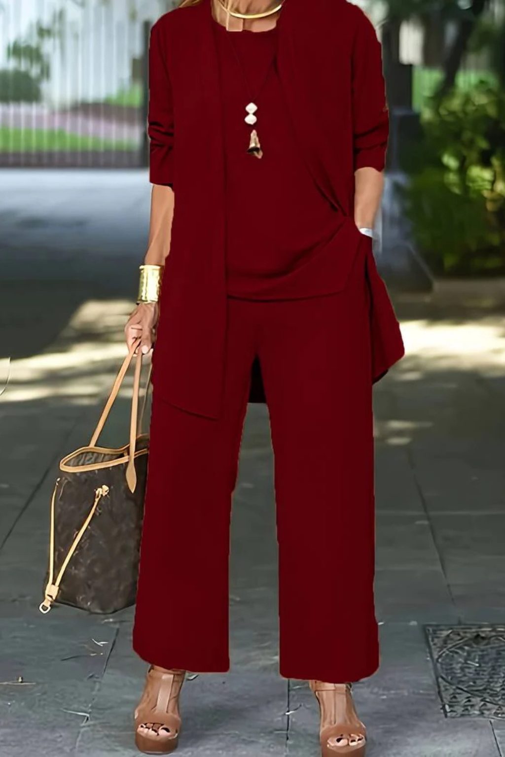 Celestia | Oversized Long Cardigan Set with Wide Leg Pants for Women