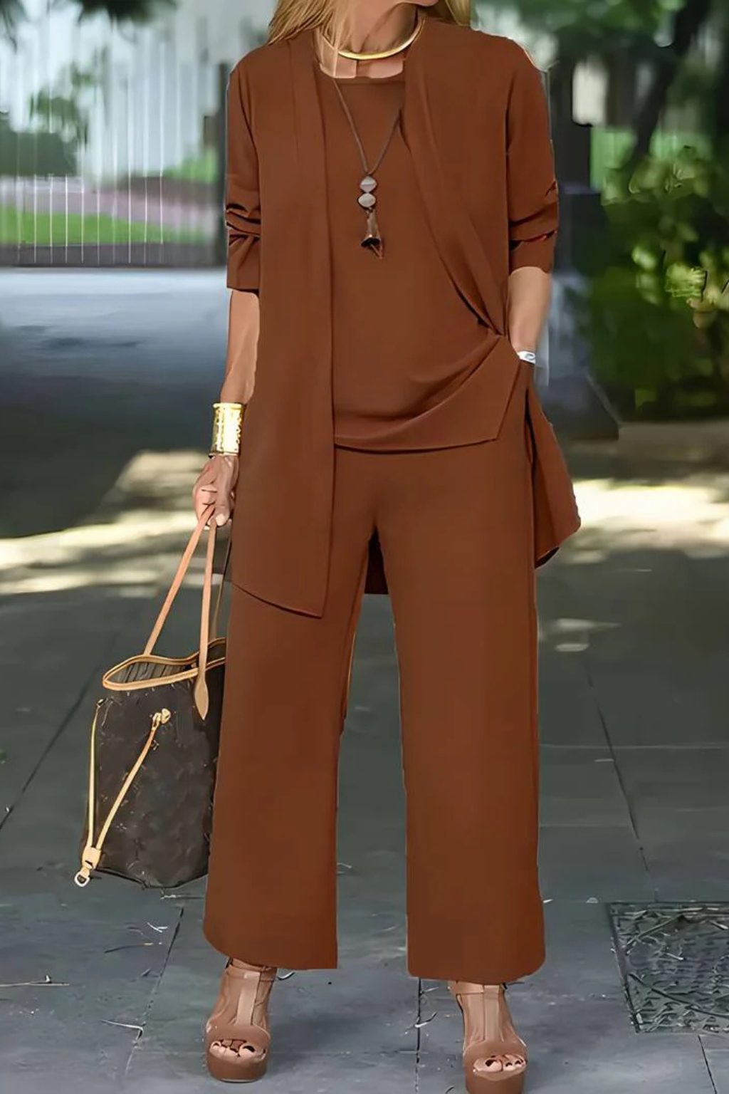 Celestia | Oversized Long Cardigan Set with Wide Leg Pants for Women