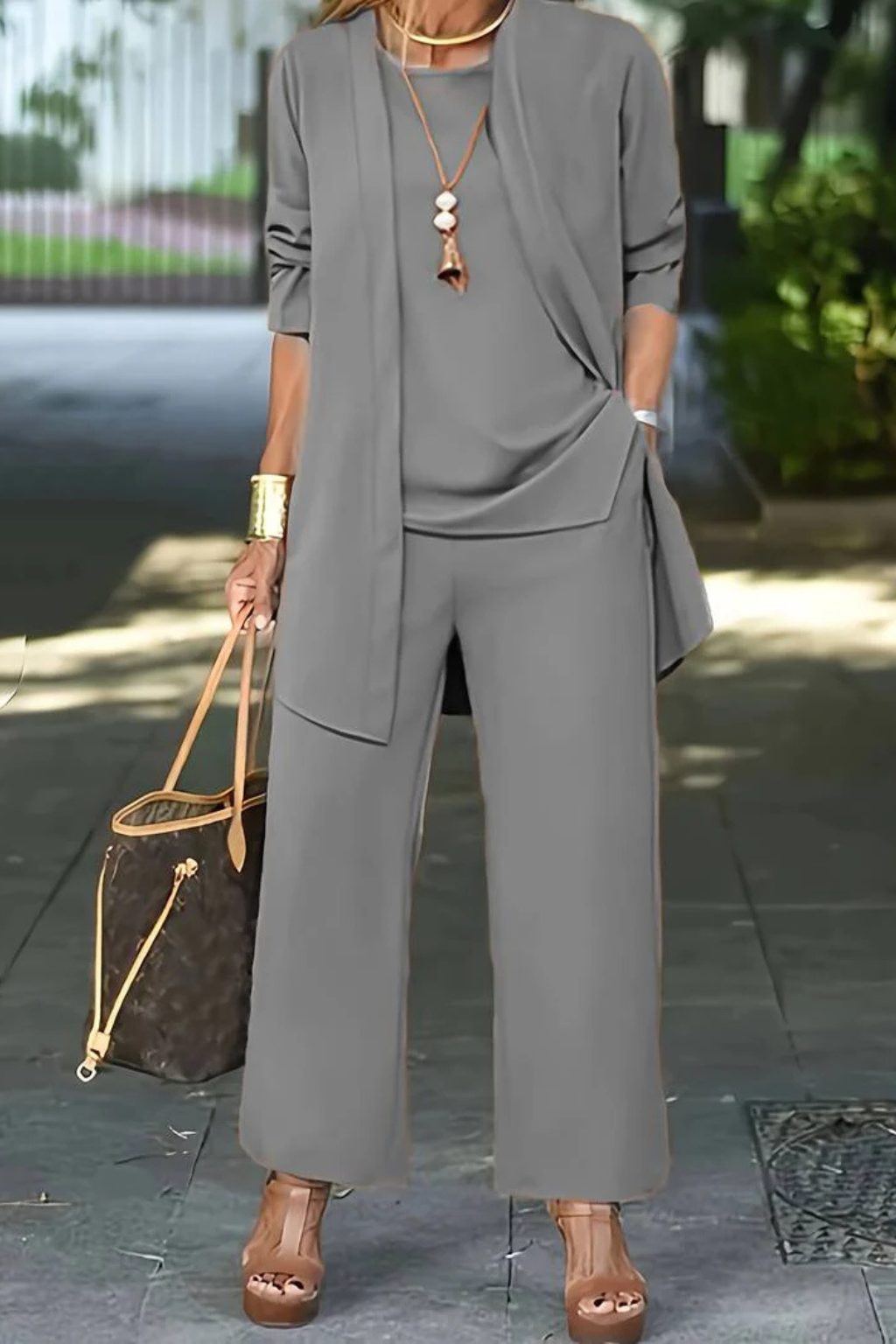 Celestia | Oversized Long Cardigan Set with Wide Leg Pants for Women