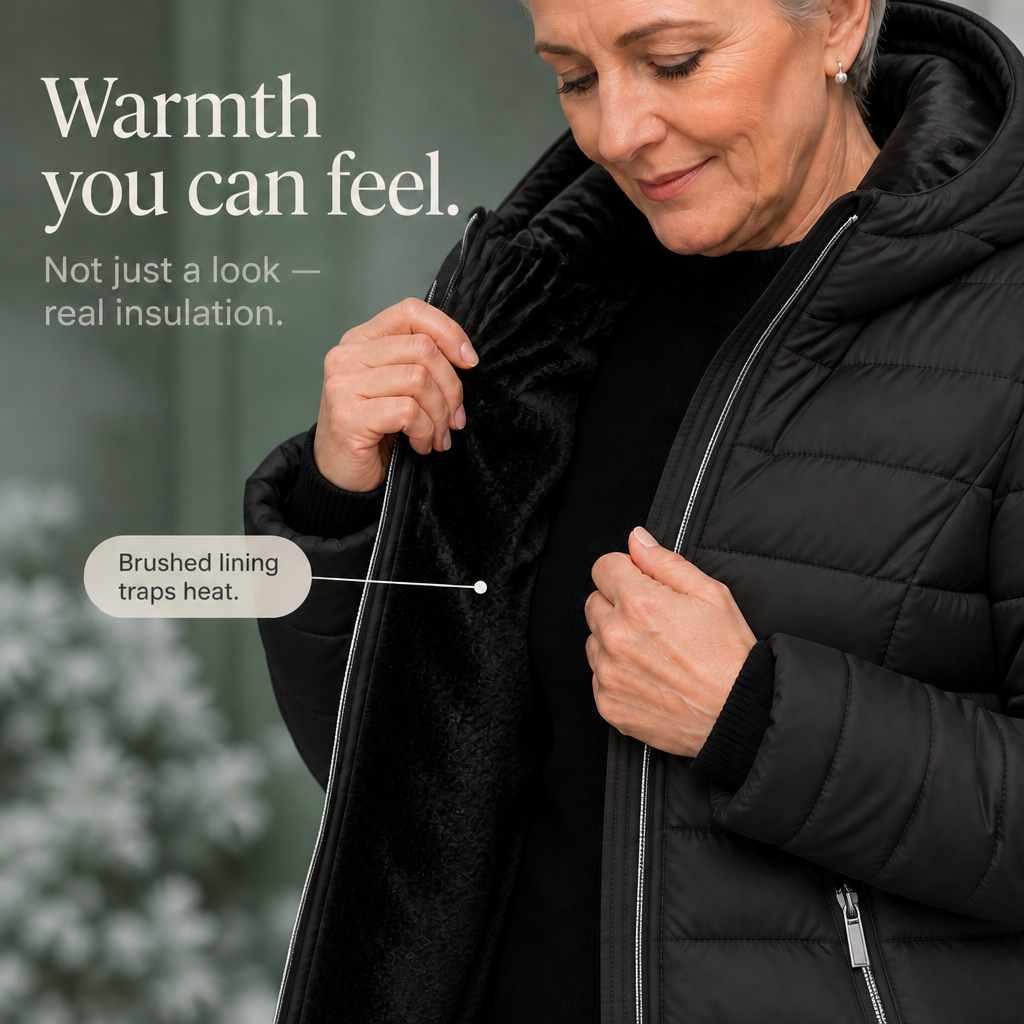 Veluna – Plush-Lined Mid-Length Hooded Winter Coat