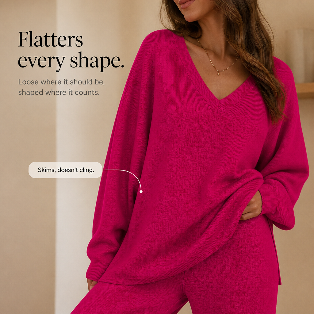 Vellora – V-Neck Knit Sweater And Wide-Leg Trouser Set