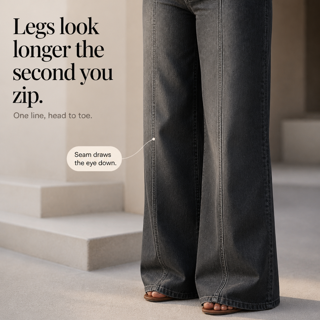 Longline Denim – High-Waisted Wide-Leg Seam Jeans