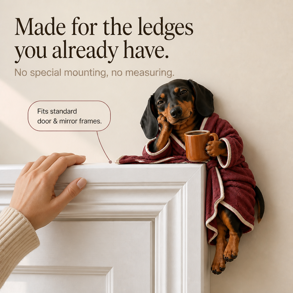 Cozy Cornerhound – Bathrobe Coffee Dachshund Doorway Figurine