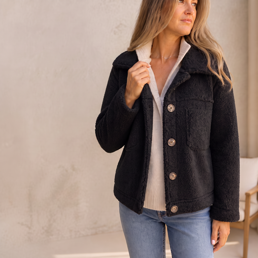 Ariane – Curly Faux-Fur Button-Front Jacket