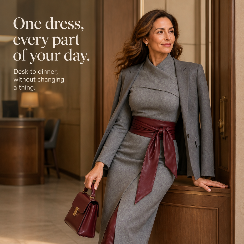 Vellora – Textured Knit Wrap Midi Dress