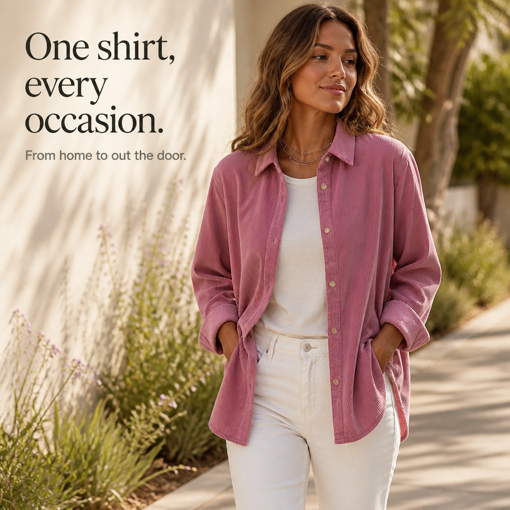 Cordelle – Oversized Corduroy-Look Button-Up Shirt
