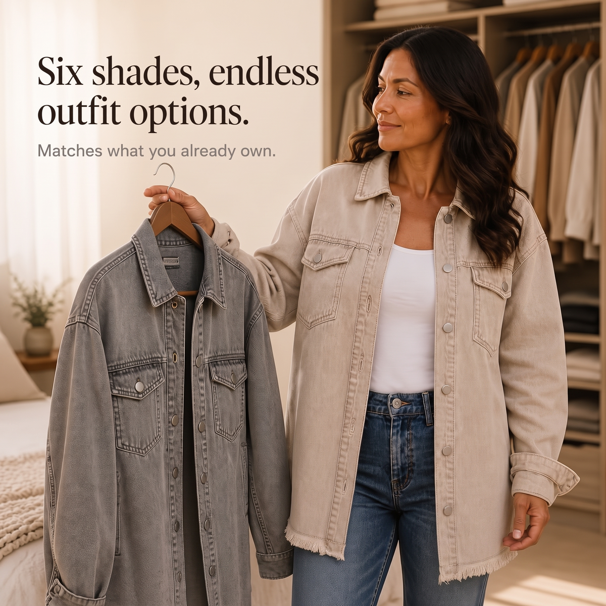 Frayden – Washed Frayed-Hem Denim-Look Jacket