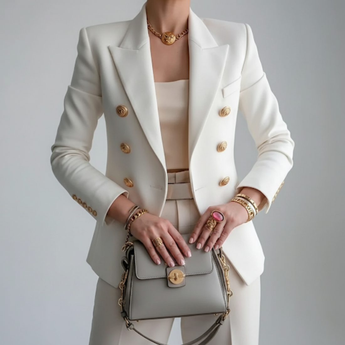 Women's Double-Breasted Blazer, Tailored Fit, Long Sleeves