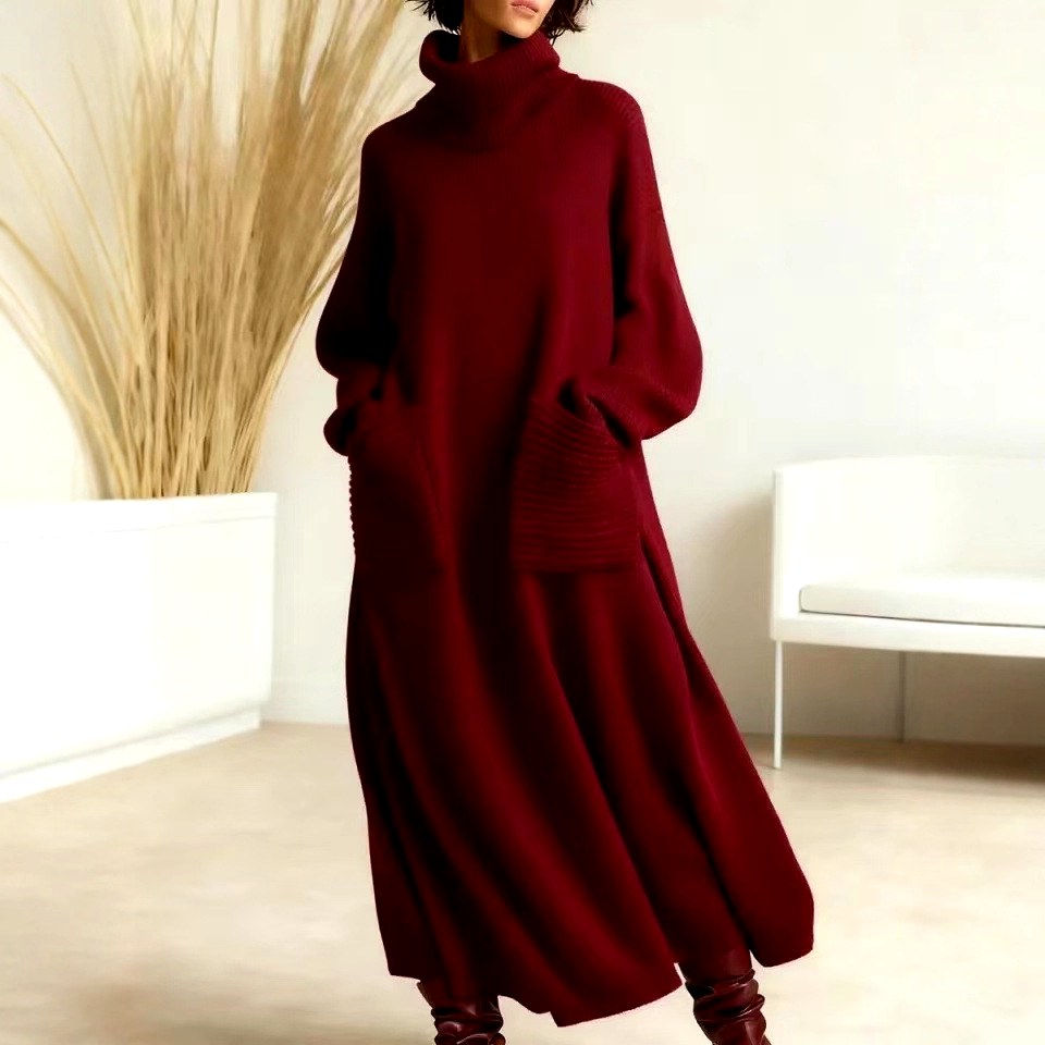 Chantelle - Women's Wool Turtleneck Oversized Midi Dress