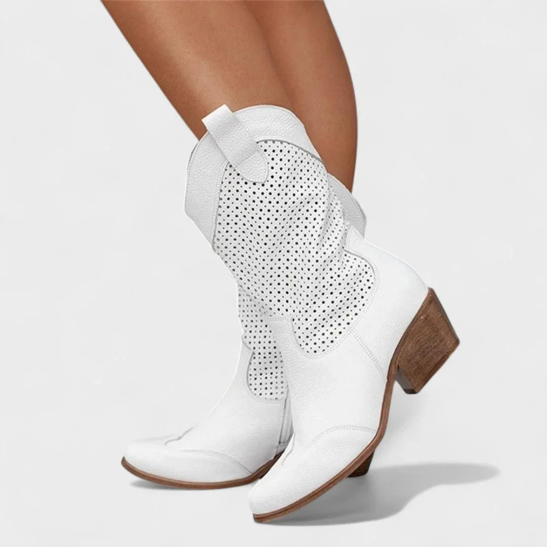 Women's suede side zip western boots with perforated upper