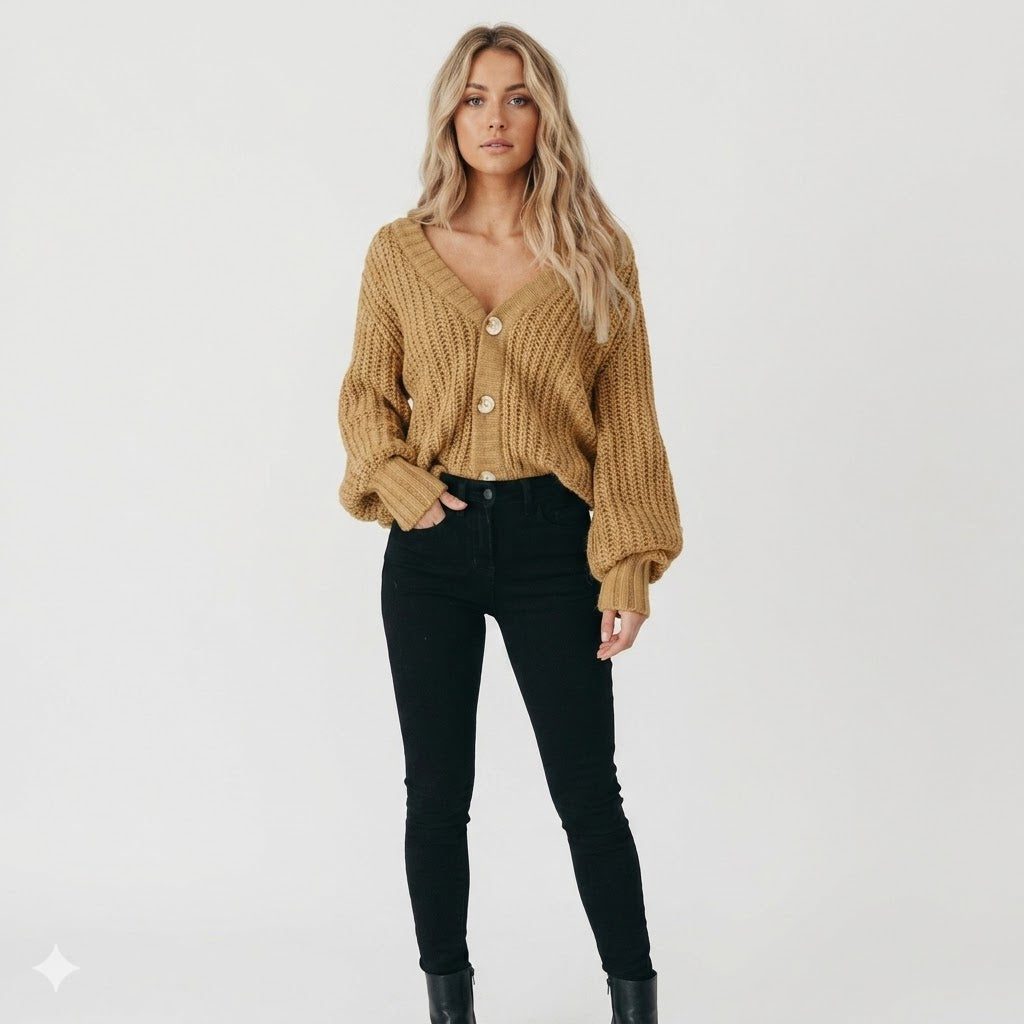Lettice | Chunky Knit Button-Front Cardigan for Women