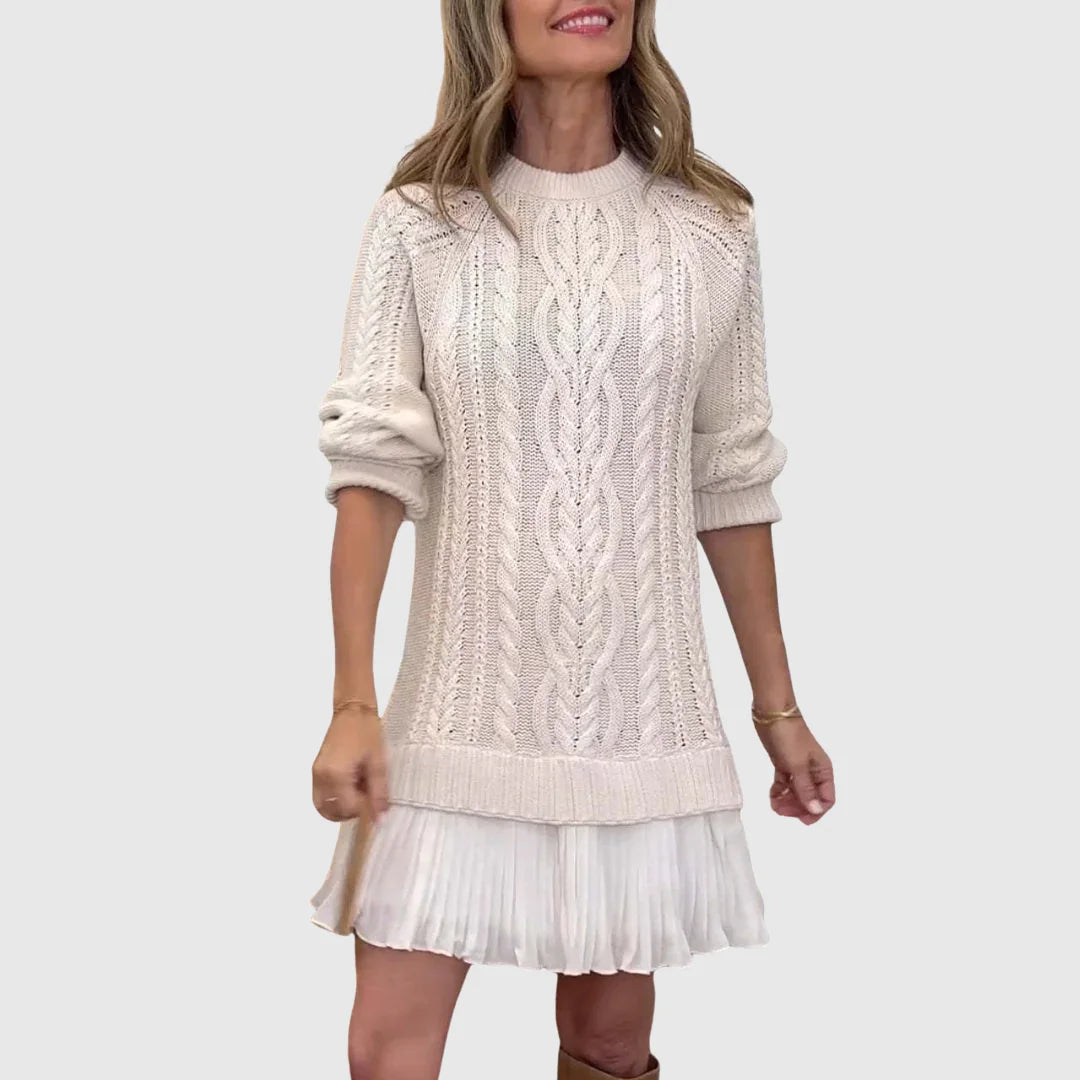 Women's cable knit crew neck sweater dress