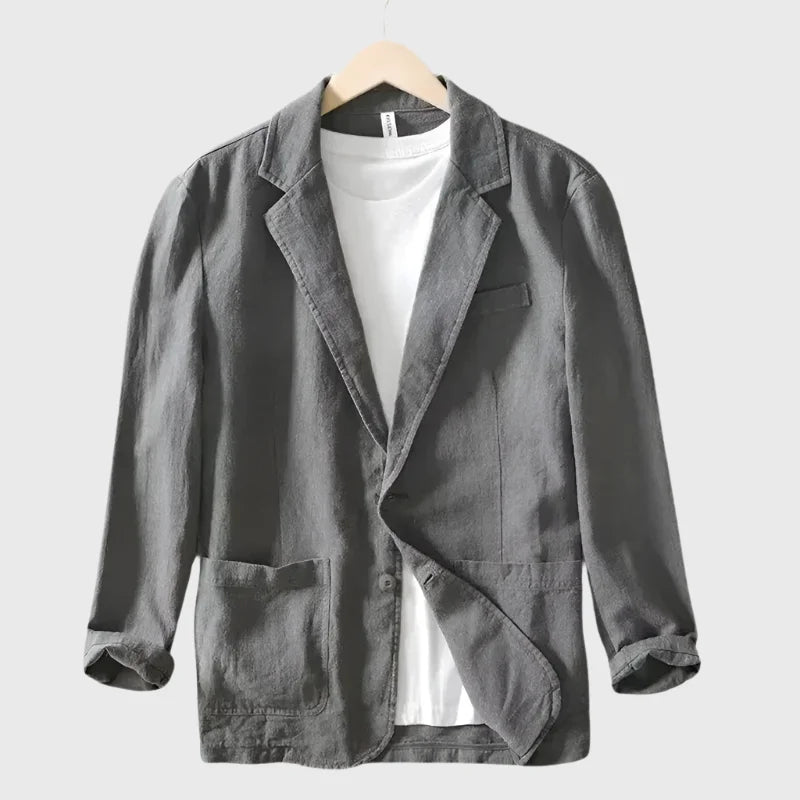 Women's cotton button-front notch lapel blazer with patch pockets