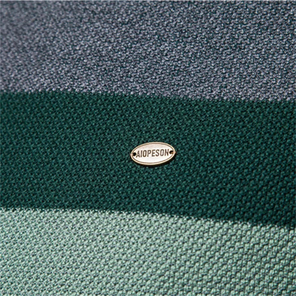 Women's striped knit crew neck sweater with chest emblem