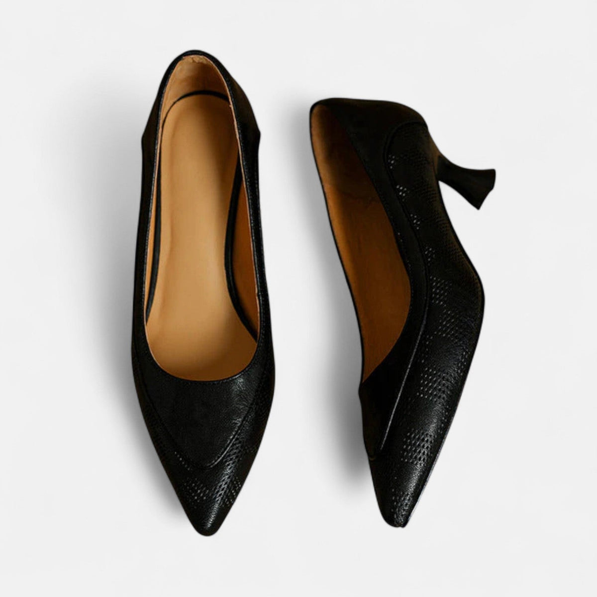 Women's Leather Heels with Embossed Texture and Cushioned Insole