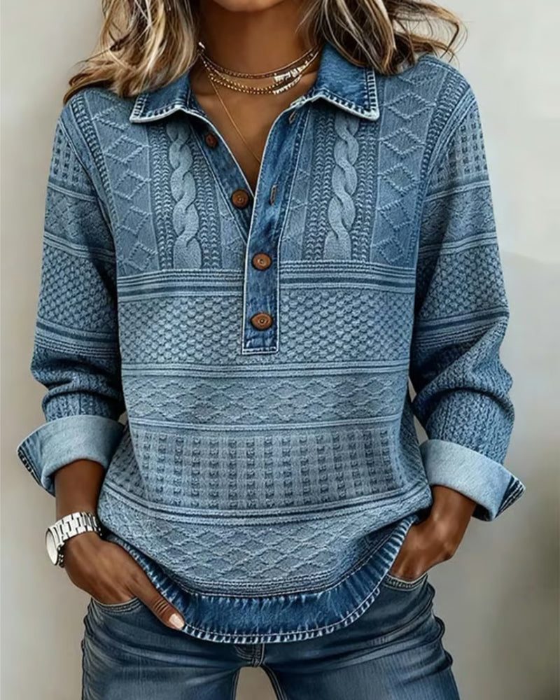 Clematis | Textured Denim Top with Long Sleeves for Women