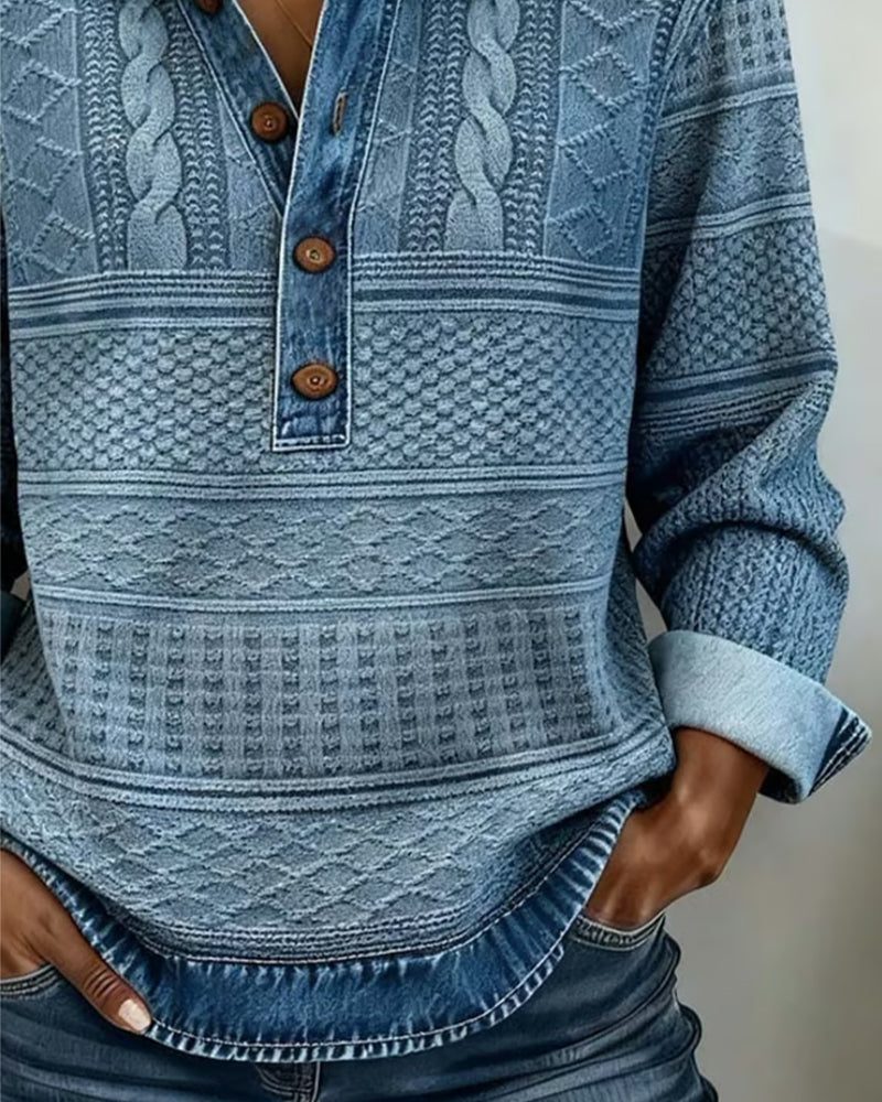 Clematis | Textured Denim Top with Long Sleeves for Women