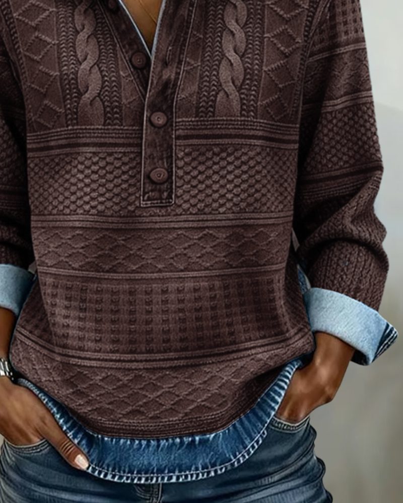 Clematis | Textured Denim Top with Long Sleeves for Women