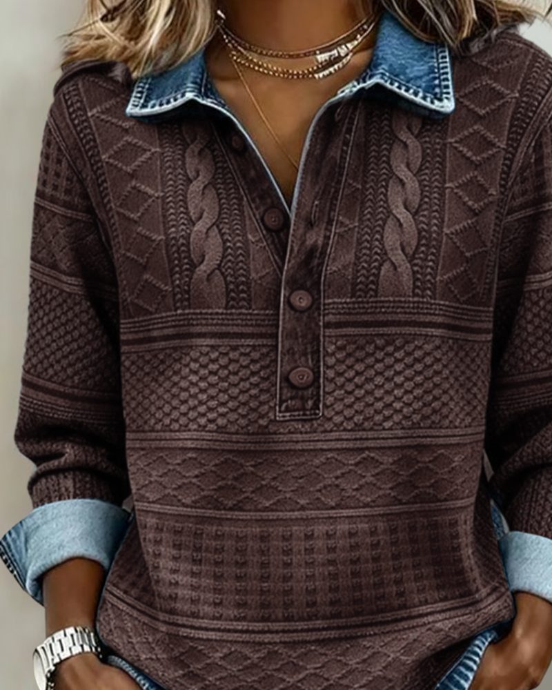 Clematis | Textured Denim Top with Long Sleeves for Women