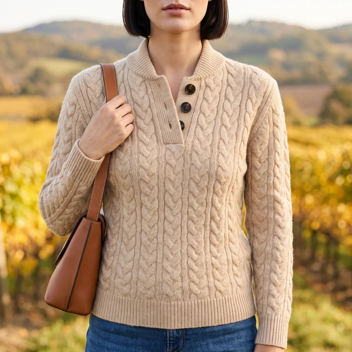 Clementine Cable Knit Henley Sweater