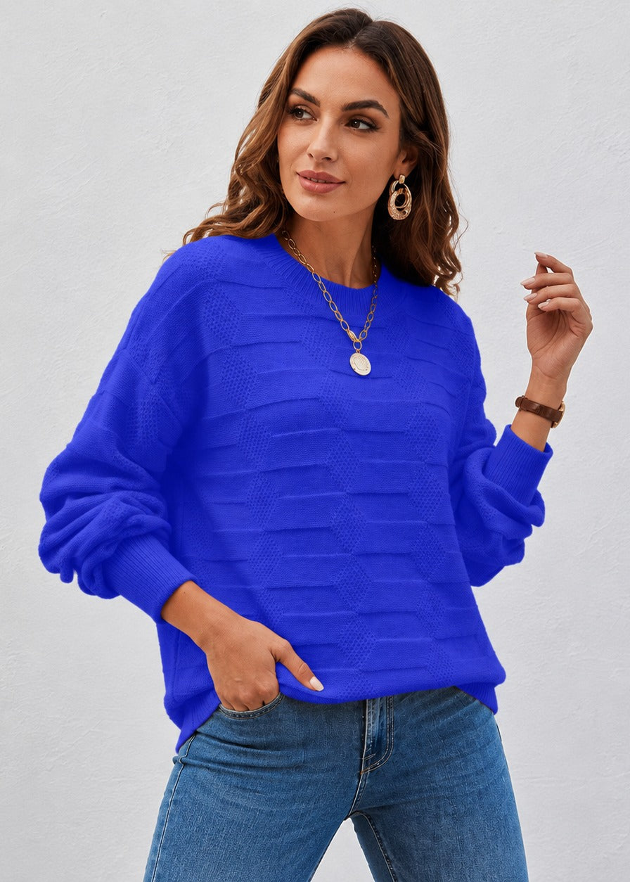 Women's Textured Crew Neck Sweater, Long Sleeves, Relaxed Fit