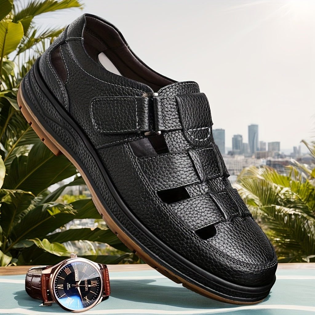 Closed Toe Strappy Leather Sandals for Men
