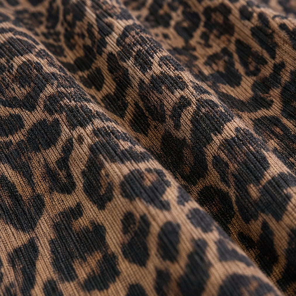 Leopardia – Long Sleeve Leopard Print Mock Neck Midi Dress