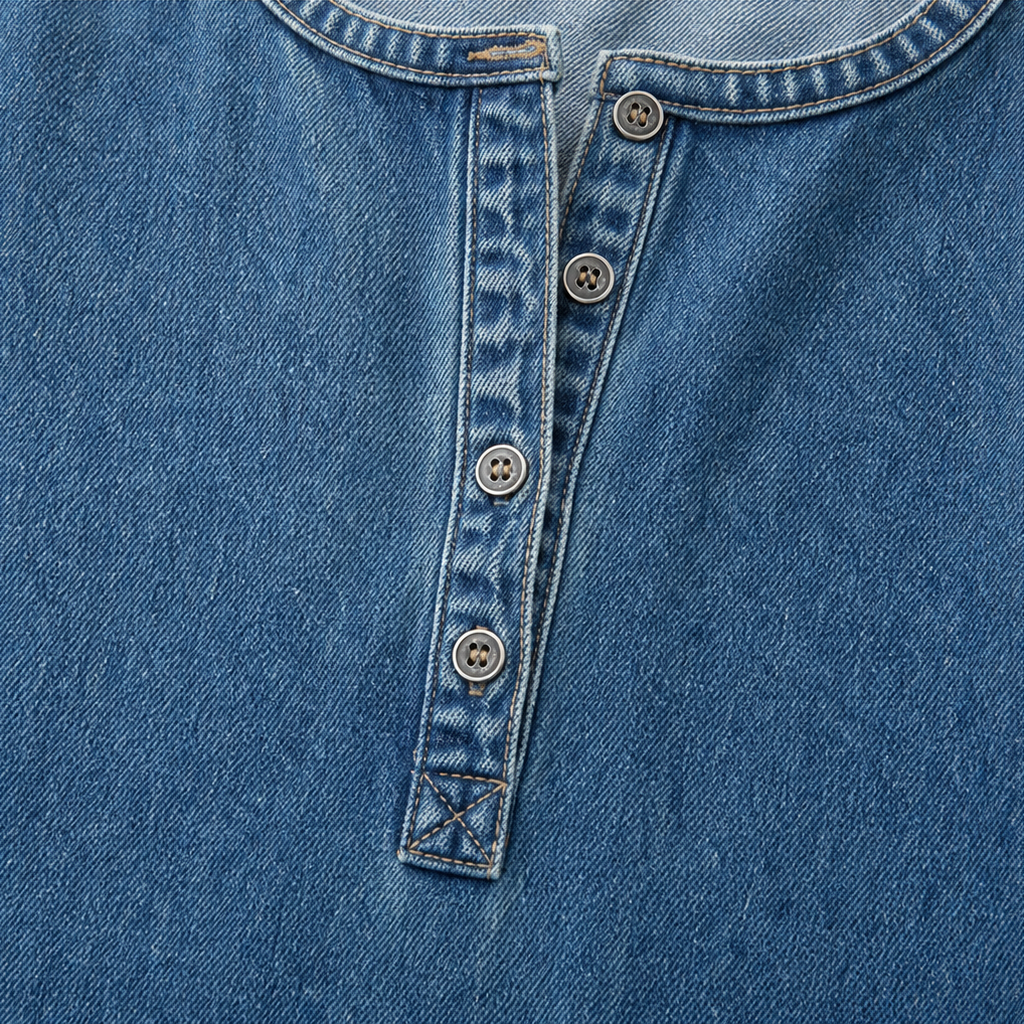 Denimelle – Long-Sleeve Denim-Look Maxi Dress
