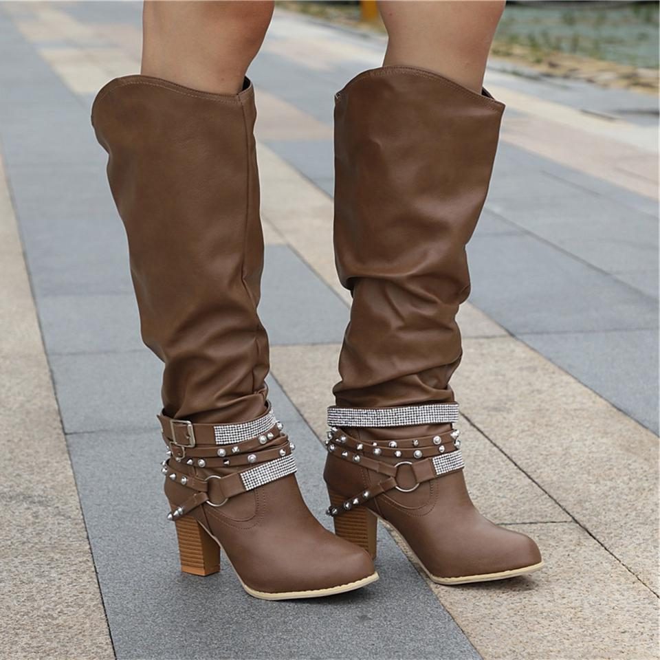 Coco | Studded Block Heel Knee High Boots for Women