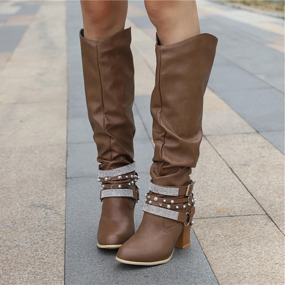Coco | Studded Block Heel Knee High Boots for Women