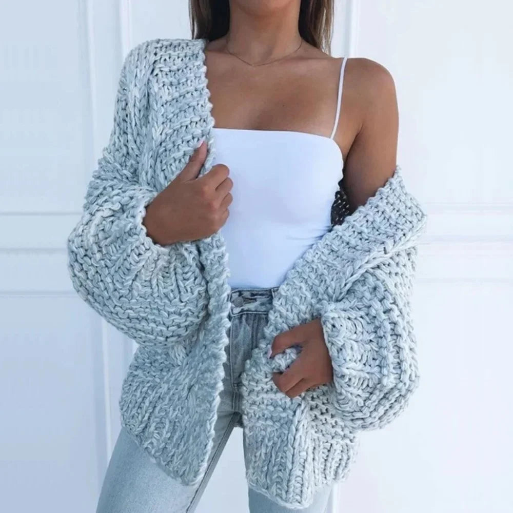 Women's knit open-front cardigan with balloon sleeves