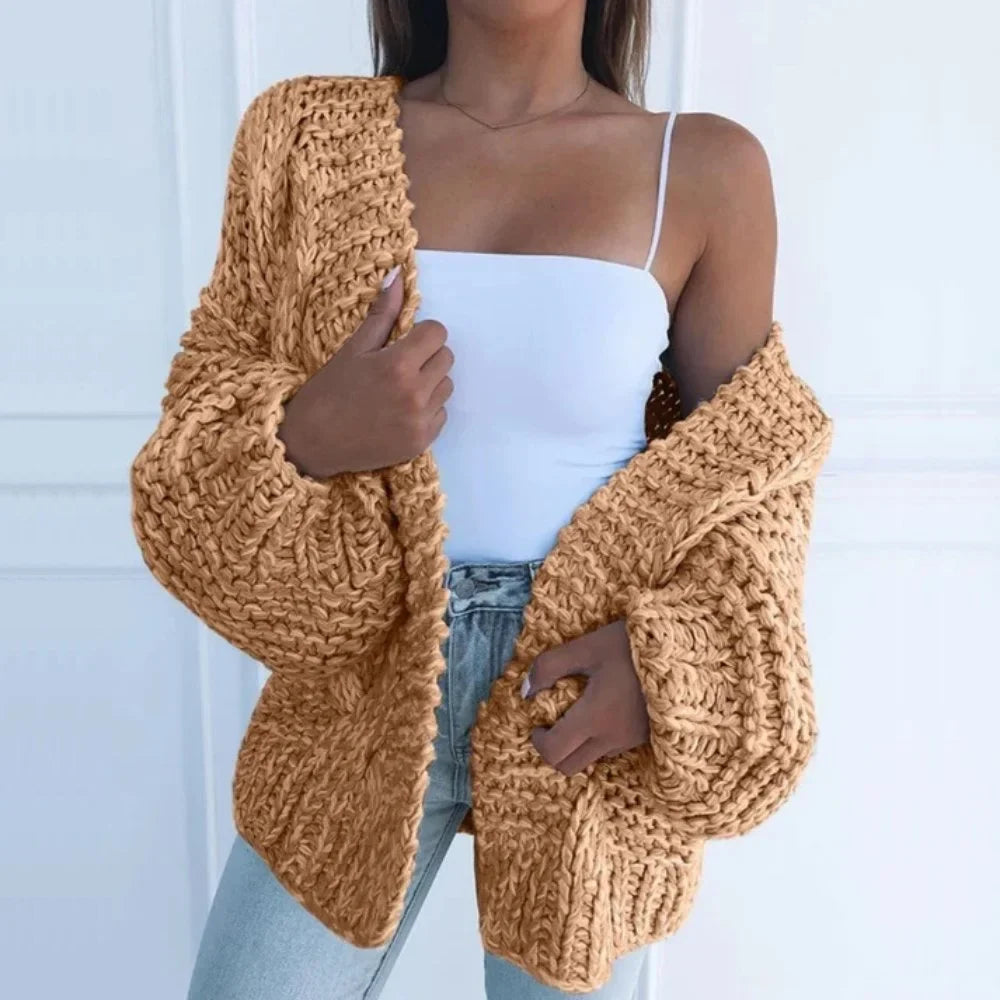 Women's knit open-front cardigan with balloon sleeves