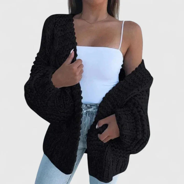 Women's knit open-front cardigan with balloon sleeves